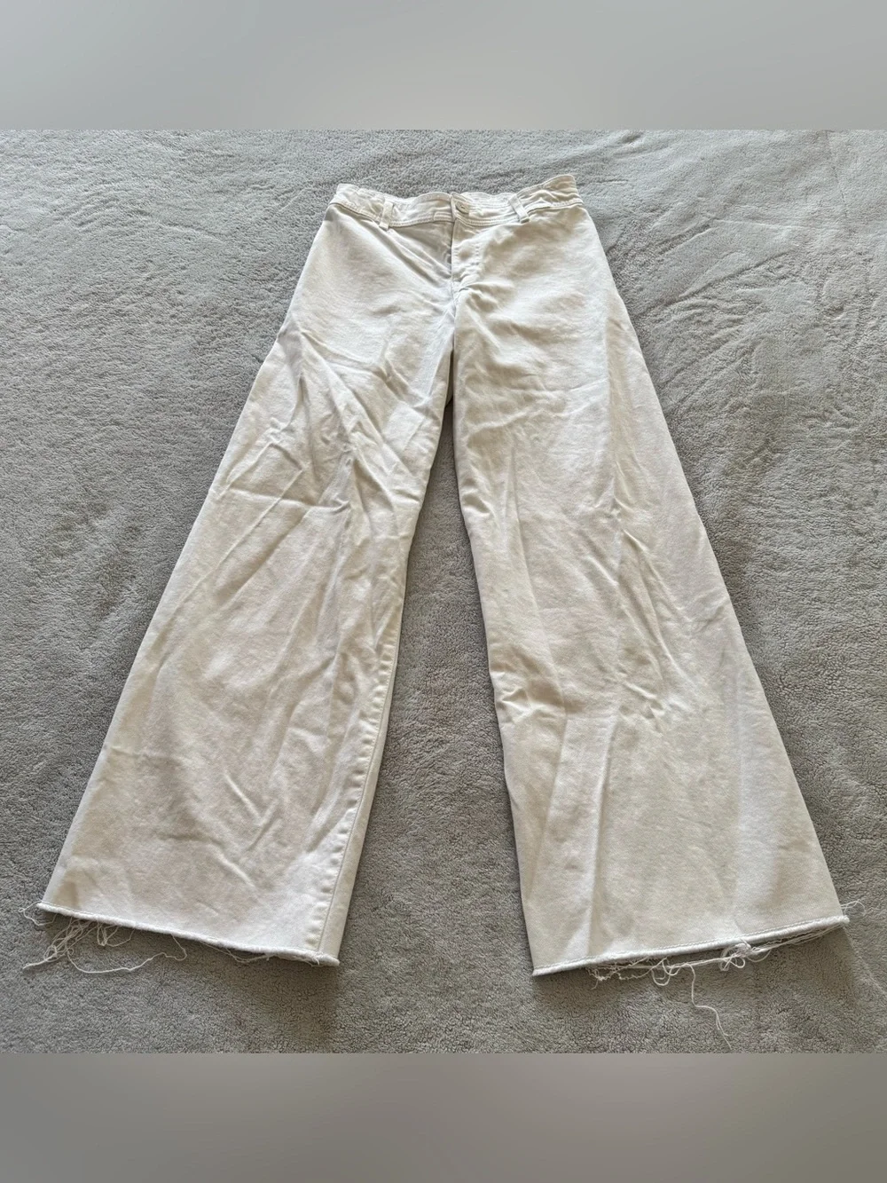 Zara Girls White Wide Leg Raw Hem Jeans Size 13/14 164 High Rise Trendy Denim - Picture 1 of 8